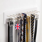 TreeHouse London Tie Rack Organizer – Holds 40 Large Ties – Solid Wood & Sturdy Metal Storage Holder for Closet – Wall Mounted Tie Display Hanger for Wall, Bedroom (White) 16''L x 4.25''H by TreeHouseLondon