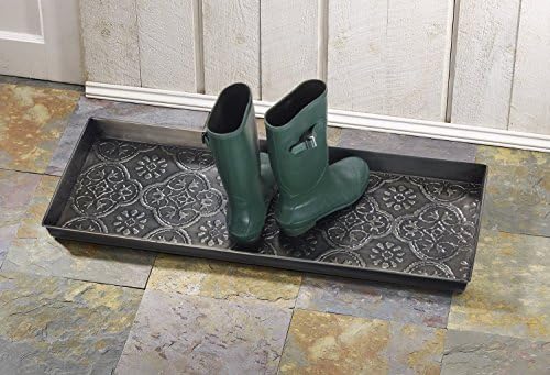 HF by LT Medallion Pattern Metal Boot Tray, 30 x 13 inches, Zinc Finish - Image 2