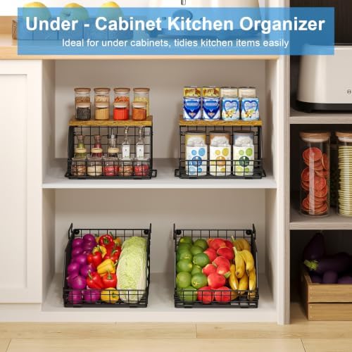 Potato and Onion Storage Bin with Wooden Top, 2-Tier Stackable Wire Basket - Image 7