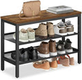 VASAGLE 3 Tier Shoe Rack Bench, One Piece Shelves, Shoe Storage Organizer with Raised Edges, Industrial Style, Easy Assembly, 11 x 29.5 x 19.7 Inches, Rustic Brown and Matte Black ULSB070KD01S by VASAGLEbySONGMICSHOME