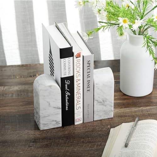 Koville Italian Carrara Marble Bookends for Shelves, Decorative Book Ends, 7lbs Heavy-Duty Marble Book Holders, Bookshelf Apartment Decor for Normal Books/CD/Video Games - Image 5