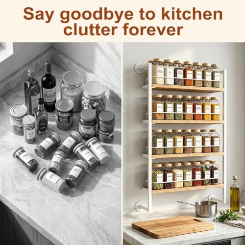 4 Tier Spice Rack Wall Mounted for Kitchen, Large Capacity Organizer - Image 5