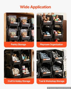 VEVOR Plastic Stackable Storage Bins, 10.9 x 5.5 x 5.1 inch (8 Pack), Plastic Containers for Organizing and Storage Bins for Closet, Garage, Small Parts, Office Supplies and Other Accessories, Black - Image 3