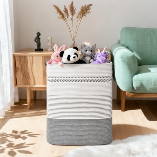 Laundry Hamper, 105L Tall Laundry Basket with Leather Handles, Rectangle Large Clothes Hamper for Organizing, Cotton Woven Laundry Baskets Storage Hampers for Bedroom, Nursery, Living Room - Image 2