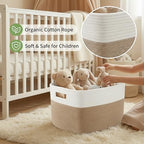 JMvicyroam 96L Large Woven Cotton Rope Blanket Basket, White&Oatmeal - Image 4