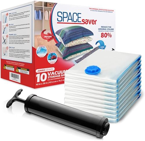 Spacesaver Vacuum Storage Bags with Hand Pump, Jumbo, 10 Pack by Spacesaver