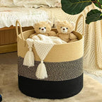 KAKAMAY Large Blanket Basket (18"x18"x16"),Woven Baby Laundry Hamper for Storage, Cotton Rope Blankets Baskets for Nursery, Laundry, Living Room, Pillows, Baby Toy Chest with Handles (Black) - Image 2