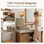 StorageWorks Scalloped Wicker Basket with Lid, Seagrass Storage Baskets - Image 3