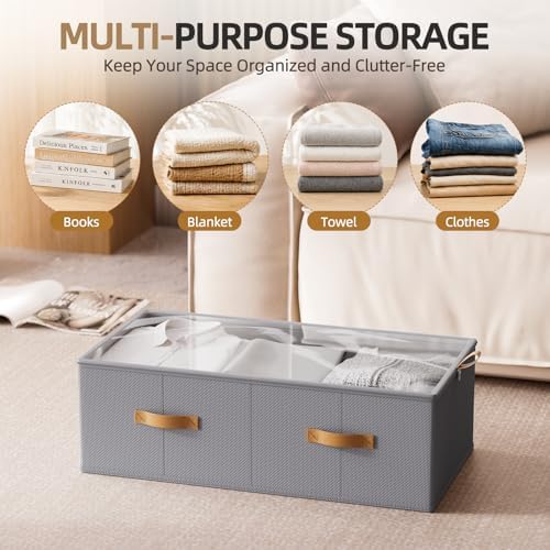 4 Pack Under Bed Storage Bins,10 Inch Tall, Light Gray, 31.5x15.8x10 inch - Image 4