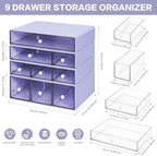 Desk Storage Organizer with 9 Drawers, 4 Tiers Stackable Desktop Craft Storage Drawers, Clear Storage Box Caddy for Stationary Makeup Jewelry Office Craft Supplies (Purple) - Image 3