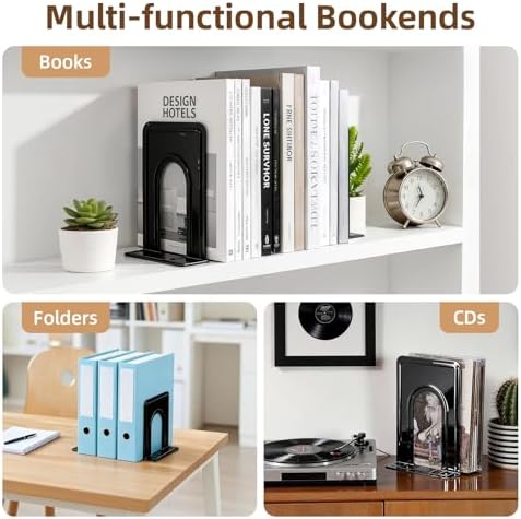 HappyHapi 14 Pairs Book Ends, Heavy Duty Bookends for Shelves, Black - Image 6