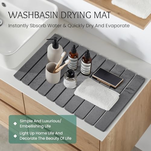 Stone Dish Drying Mat Collapsible Diatomaceous Earth Absorbent Mat Quick Dish Drying Pad Dish Rack Pad Match Any Counterto Multiple Usage for Kitchen,Bathroom (Dark-Gray Marble Pattern, 24"L x 16"W) - Image 6