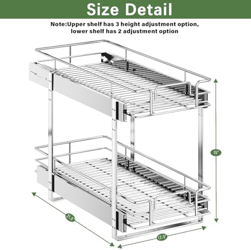 LOVMOR 2 Tier Individual Pull Out Cabinet Organizer 12½" W x 21½" D, Slide Out Kitchen Cabinet Storage Sliding Shelves - Image 3