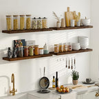 Fun Memories Floating Shelves for Wall, 60"x9.3" Rustic Solid Elm Wood Wall Shelves, Heavy-Duty Floating Shelves with Invisible Brackets for Living Room, Bedroom, and Kitchen, Walnut Finish - Image 6