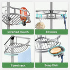 HAMITOR Shower Caddy Tension Pole: Rustproof Quick Install Standing Corner Bathroom Organizer Shelf on Floor for Renters - 4-Tier Large Capacity Storage Rack with Soap Holder for Apartment -Silver - Image 3