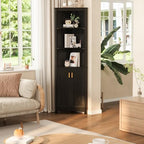 INNOD 69" Tall Corner Shelf with Doors, 6-Tier Corner Storage Cabinet with Doors, Space Saver Shelf for Bathroom, Bathroom Floor Cabinet for Living Room Kitchen, Hallway - Image 7