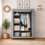 Simple Deluxe Wardrobe with lid, Clothes Rack for Hanging Clothes, 40.7" W x 17.5" D x 64.2" H Garment Rack，Max Load 143LBS，Black Rack with Gray Cover - Image 2