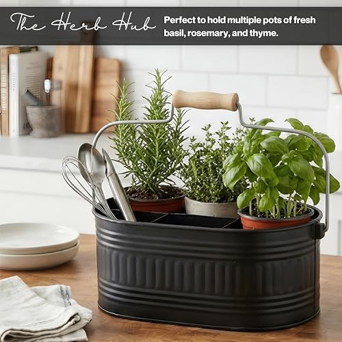 Alpha Living Home Large Silverware Drawer Organizer, Utensil Holder, Silverware Organizer, Caddy, Cutlery Holder, Wooden Handle 4-Section Galvanized Flatware Organizer for Kitchen, BBQ Black - Image 7