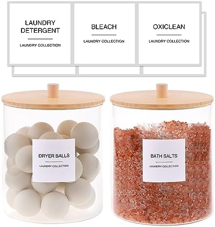 Glass Jars for Laundry Room Organization, Laundry Pods Container with 27 Labels, Detergent Holder with Bamboo Lid, Cute Storage Jars (Set of 2) - Image 2