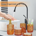 Orange Glass Bathroom Accessories Set 5 Pcs, Orange Bathroom Set, Soap Dispenser and Toothbrush Holder Set, Qtip Holder Set, Vintage Bathroom Sink Set, Cute Bathroom Decor - Image 4