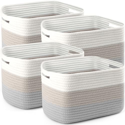 4 Pack Storage Baskets for Organizing, 11''Lx9''Wx8''H Woven Baskets for Storage Toys, Towels, Books, and Clothes, Cotton Rope Basket for Shelves with Handle by Unknown