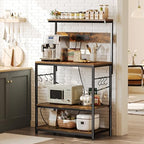 SUPERJARE Bakers Rack with Power Outlets, Microwave Stand, 31.5 X 16.5 Inch Larger Desktop, Kitchen Storage Rack with Adjustable Middle Shelf, 6 S-Shaped Hooks, Coffee Bar Stand, Rustic Brown - Image 2