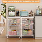Kitchen Cart with Storage, 3-Tier Pantry Organizer and Storage Cart with Drawer, Fruit Vegetable Storage Cart with Wheels, Wooden Top Metal Wire Kitchen Organizer Rack Stand for Snack Onion Potato - Image 4