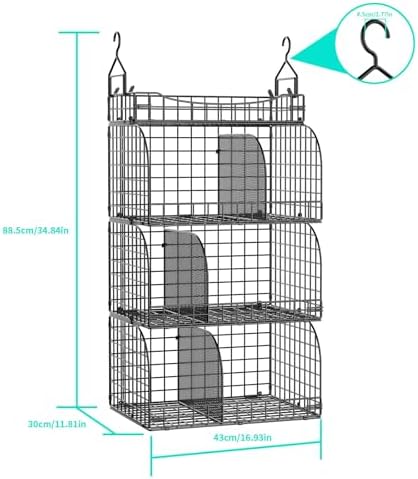HapiRm Hanging Closet Organizer Storage - 4 Tier Metal Stackable Hanging Closet Shelves with Dividers and S Hooks, Foldable Clothes Shelves for Clothes, Pants, Shoes, Coat, Hats Clutches Accessories - Image 3
