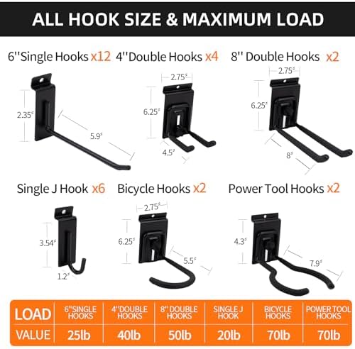 Slat Wall Accessories Garage Hooks Heavy Duty Slatwall Panel Hook Locking Bike Hook for Slat Wall Hooks for Hanging Ladder Storage System Black Accessory for Power Tools Organizer (28 Hook) - Image 4
