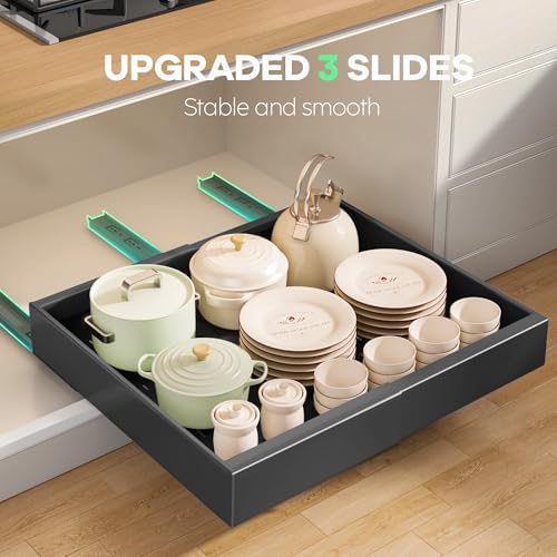 Seinloes 4 Pack Pull out Cabinet Organizer 21"Deep with Raising Pad for Framed Cabinets, Expandable Slide out Drawers for Kitchen Cabinets with 4pcs Divider Racks, Roll out Shelves 12.1"-20.4" W Black - Image 4