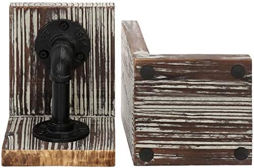 MyGift Decorative Bookends, Office Book Ends for Shelf, Book Holder L-Shaped Stand Desktop, Solid Torched Wood with Realistic Industrial Pipe Design - Image 6