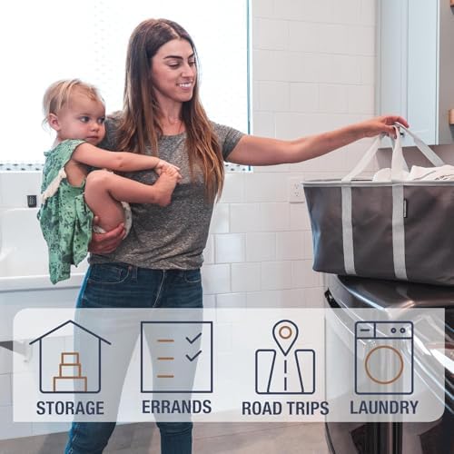 CleverMade Collapsible Laundry Baskets, 50L Tote 2 Pack, Black - Image 3
