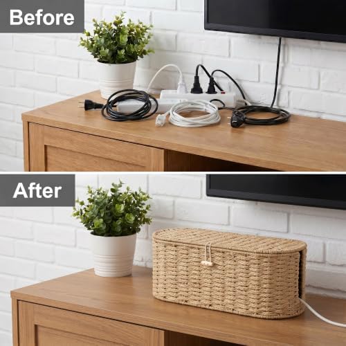Set of 2 Cable Management Box, Handwoven Cord Hider Box with 3 Open Slots - Image 5