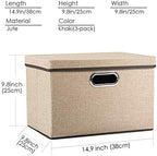 PRANDOM Collapsible Storage Cubes with Lids [3-Pack] Jute Fabric Foldable Storage Boxes Organizer Containers Baskets Bins with Cover for Home Bedroom Closet Office Nursery (14.9x9.8x9.8) - Image 6