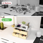 Bamboo Desk Organizer with Drawers, Desktop Storage for Office Supplies - Image 4