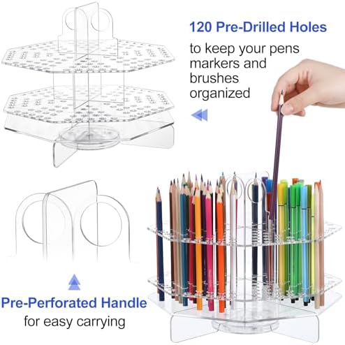 Eersida 120 Slot Acrylic Pen Holder Pen Clear Pencil Holder Display Stand Marker Organizer Acrylic Desktop Organizer the Hole Diameter Is 0.5 Inch for Art Supply Makeup Brushes Storage Craft Shows - Image 4