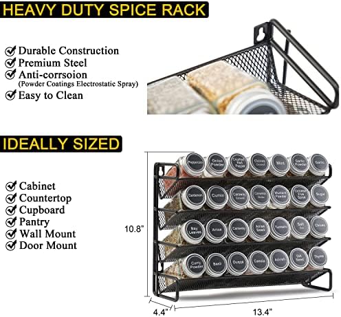 SpaceAid Spice Rack Organizer with 28 Spice Jars, 386 Spice Labels, Chalk Marker and Funnel Set for Cabinet, Countertop, Pantry, Cupboard or Door & Wall Mount - 28 Jars, 13.4" W × 10.8" H, Black - Image 3