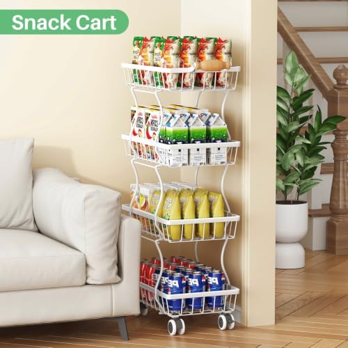 SAYZH 4-Tier Fruit Basket Stand with Vegetable Baskets for Kitchen, White - Image 7