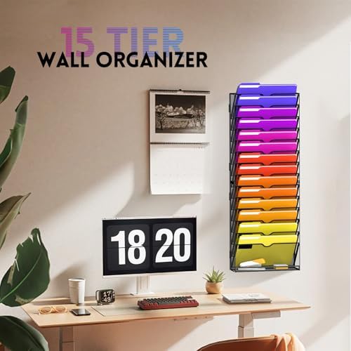 15-Tier Wall File Organizer and Hanging File Organizer with Base, Black - Image 2