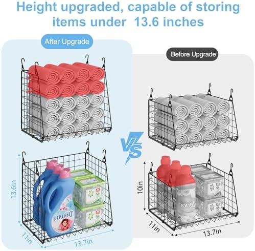 3-Pack Extra-Tall 13.6'' Hanging Laundry Basket Organizer, Foldable Wire Shelf with 360° Rotating Hooks & Reinforced Height - Durable Space-Saving Laundry Room & Closet Organizer, Black Patent - Image 2