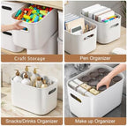 ORGIDOL 8 Pack White Storage Bins with Lids Stackable Storage Container for Organizing, Storage Boxes with Handle for Shelves, Cute Storage Bin for Craft, Snacks, 9.85x6.9x5.7 inch - Image 2