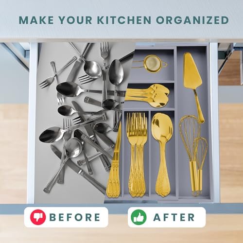 Sben Bamboo Cutlery Drawer Organizer, Gray, Medium - Image 5