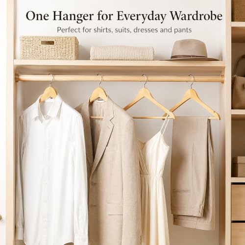 MIZGI 30-Pack Natural Wood Hangers, 0.47” Slim, 360° Swivel, Pant Bar - Image 3