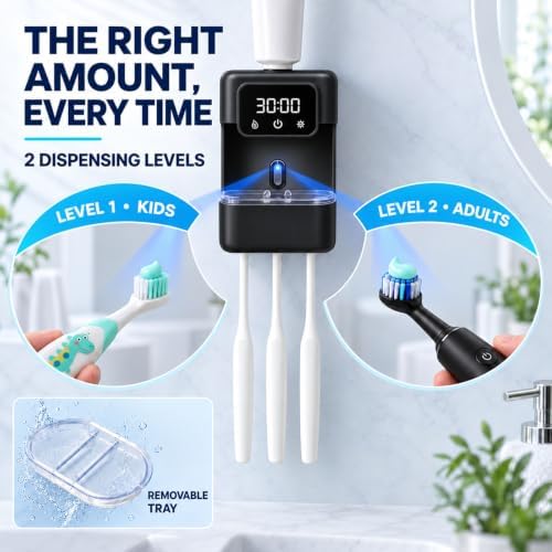 Touchless Automatic Toothpaste Dispenser Wall Mounted Kids and Adult,Black - Image 4