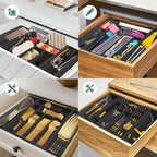 Sben Bamboo Cutlery Drawer Organizer, Black, Large - Image 6