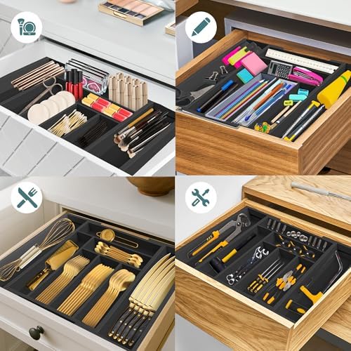 Sben Bamboo Cutlery Drawer Organizer, Black, Large - Image 6