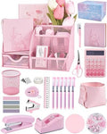 23pc Pink Desk Accessories and Organizers with Mesh Organizer Stapler Tape Dispenser Calculator and a Lot of Office Pink Office Supplies Beautifully Presented in a Gift Box by Vamrak
