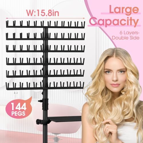 Klvied Braiding Hair Rack, 144 Pegs, 48.2-62.9in, Black - Image 2