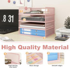 Natwind 4-Tier Stackable Metal Mesh Letter Paper Tray Organizer,Pink - Image 3
