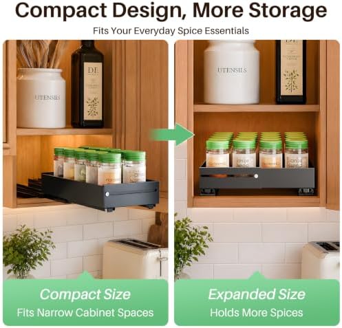 SNTD Pull Out Spice Rack Organizer for Inside Cabinets, Expandable,1-Pack - Image 3